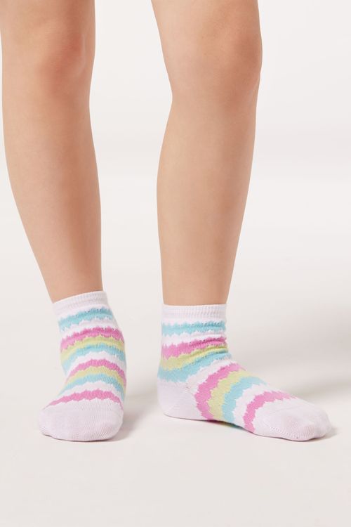 Meia Curta Com Listras Infantil - Branco