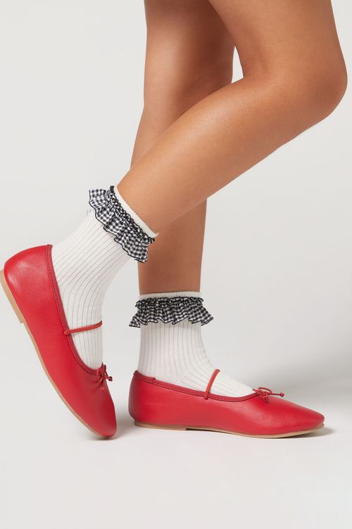 Meia Curta Com Babado Infantil - Off-White