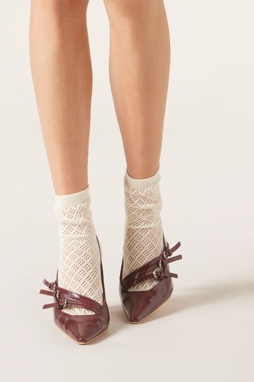 Meia Curta Em Algodão Vazado - Off-White