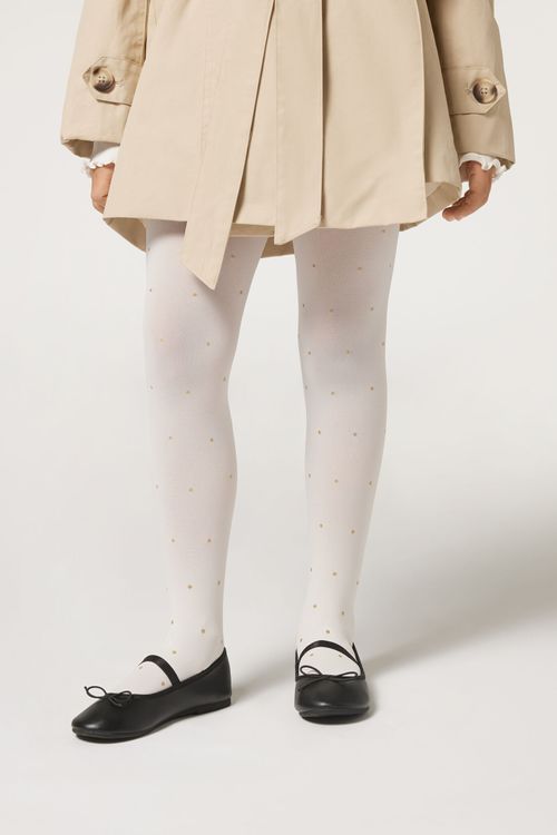 Meia-Calça Opaca Com Glitter Infantil - Off-White