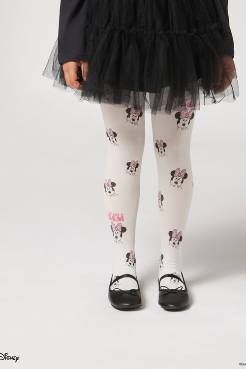 Meia-Calça Opaca Minnie Infantil - Branco