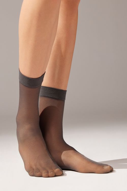 Meias Curtas Transparentes Fio 20 - Cinza