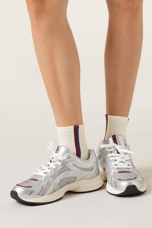 Meia Curta Com Faixas Laterais - Off-White