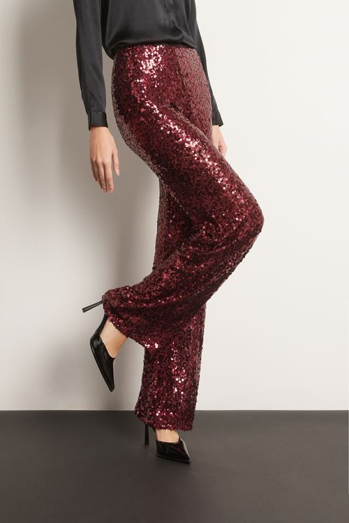 Calça Pantalona Com Paetês - Vermelho