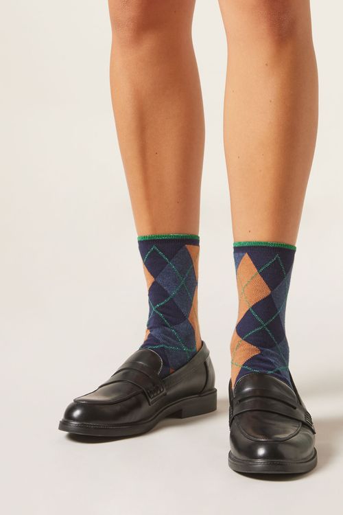 Meia Curta Xadrez Argyle - Azul