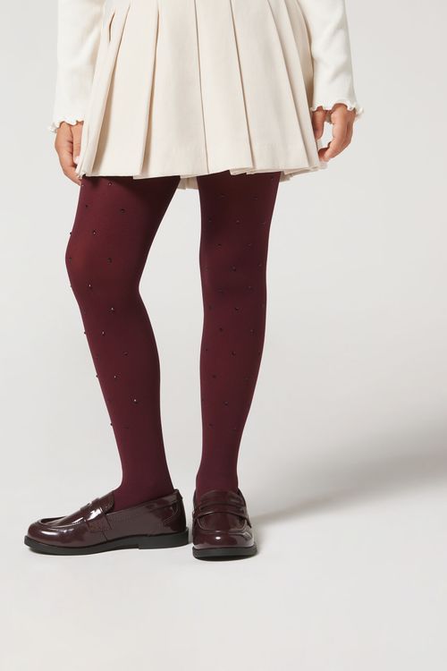 Meia-Calça Opaca Com Strass Infantil - Vermelho