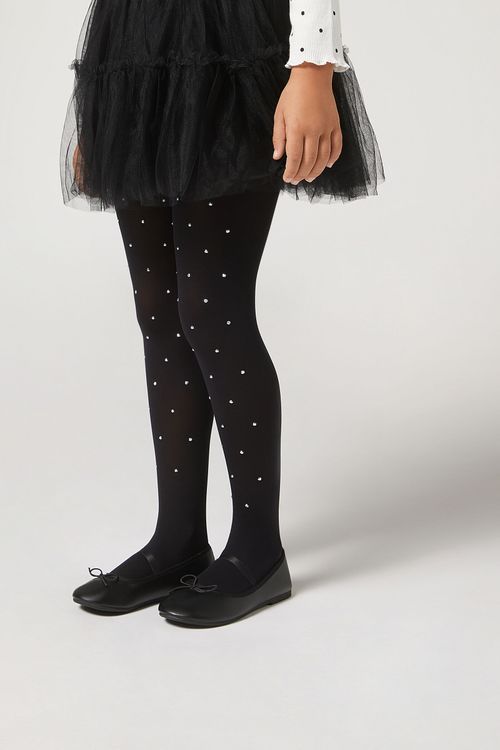 Meia-Calça Opaca Com Strass Infantil - Preto