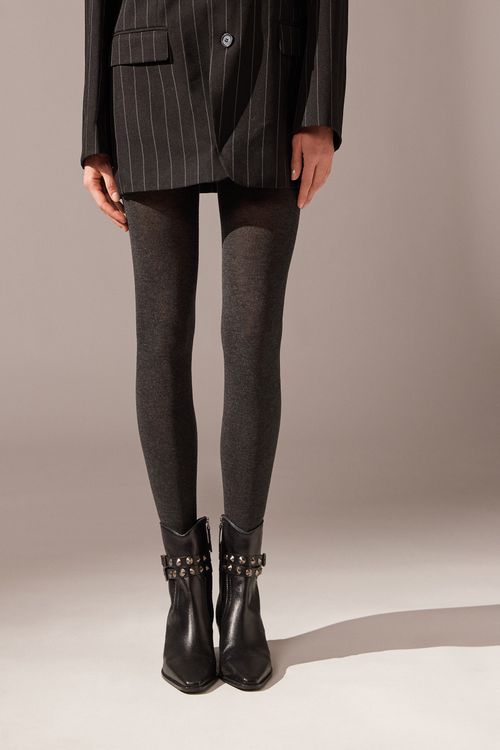 Meia-Calça Com Modal e Cashmere - Cinza