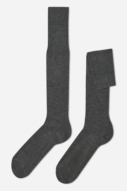 Meia Cano Alto Com Cashmere - Cinza