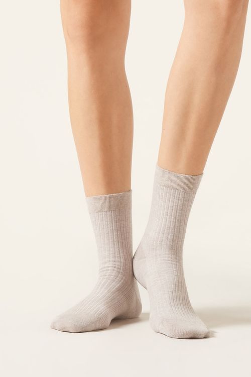 Meia Curta Com Cashmere - Bege