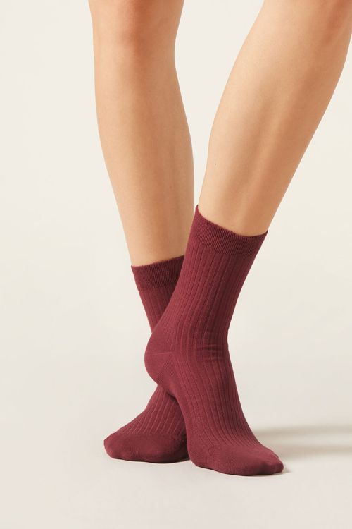 Meia Curta Com Cashmere - Vermelho