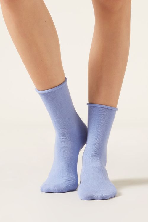 Meia Curta Com Cashmere - Azul