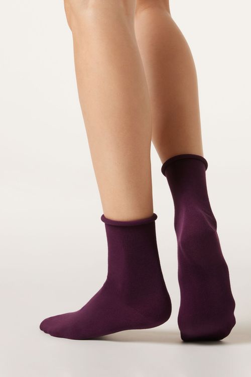 Meia Curta Em Algodão Sem Elástico - Roxo