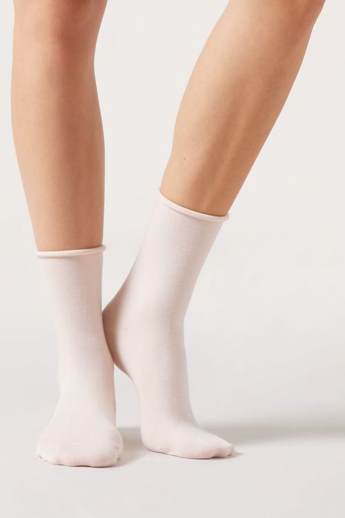 Meia Curta Com Cashmere - Rosa