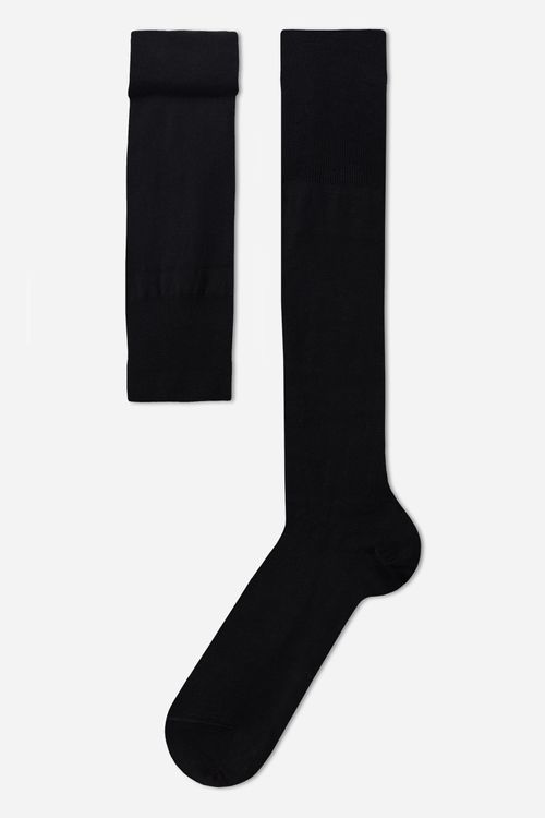 Meia Cano Alto Com Cashmere - Preto