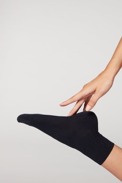Meia Curta Com Cashmere - Azul