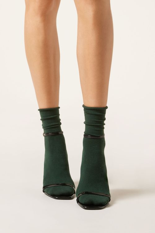 Meia Curta Com Cashmere - Verde