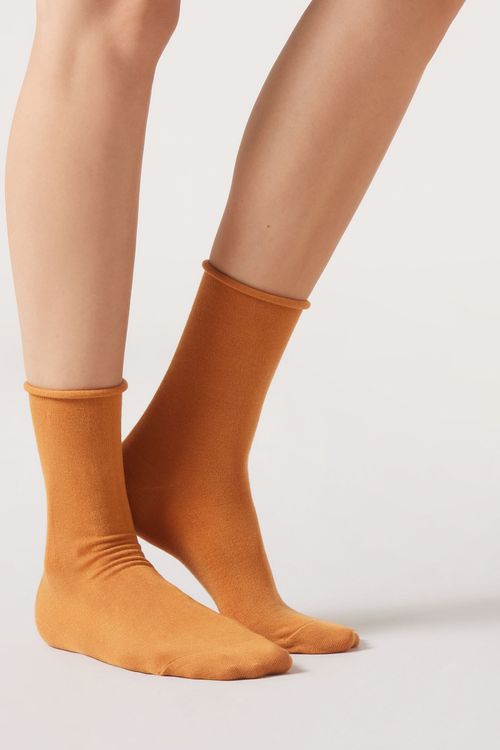 Meia Curta Com Cashmere - Marrom