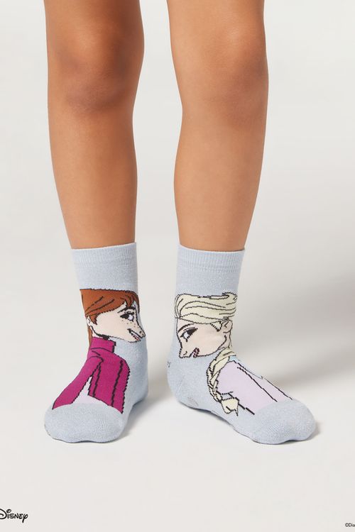 Meia Antiderrapante Frozen Infantil - Azul