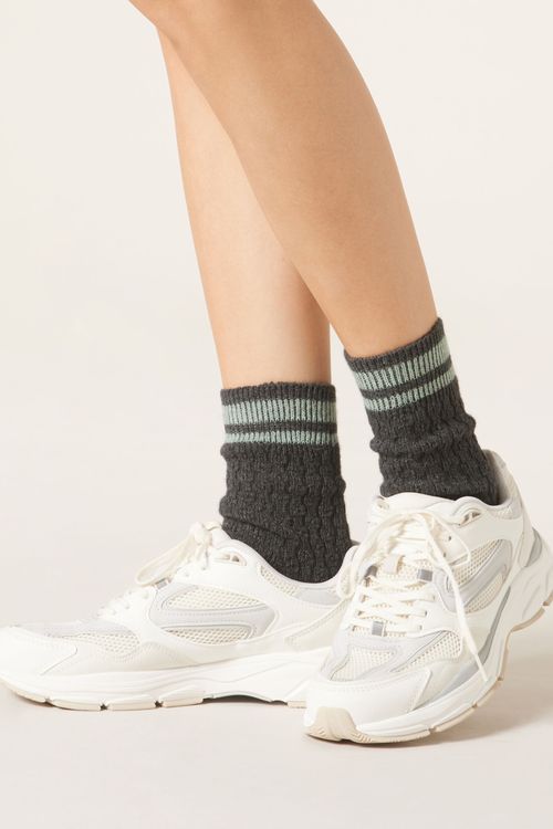 Meia Com Cashmere Trabalhada - Cinza