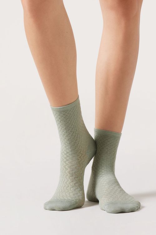 Meia Curta Trabalhada Com Cashmere - Verde