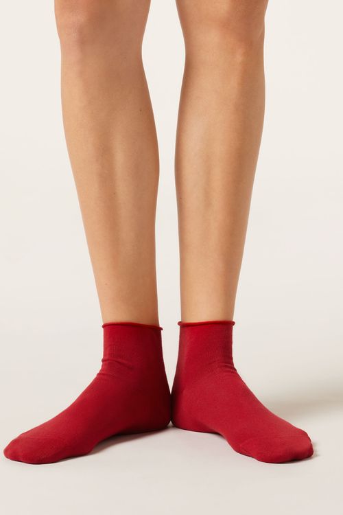 Meia Curta Em Algodão Sem Punho - Vermelho