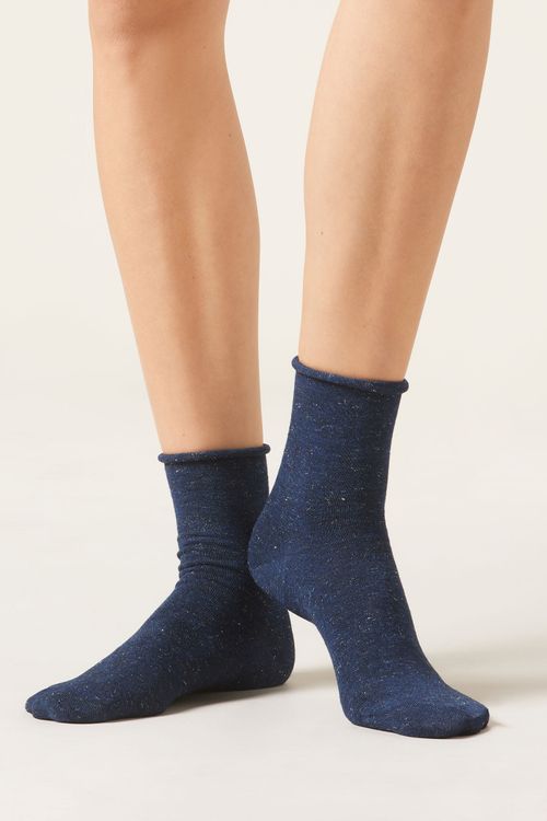 Meia Curta Com Cashmere Confortável - Azul