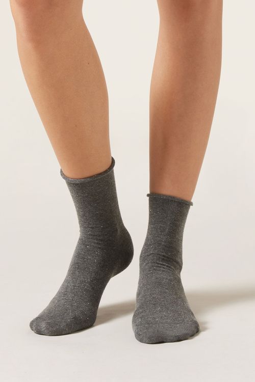 Meia Curta Com Cashmere Confortável - Cinza