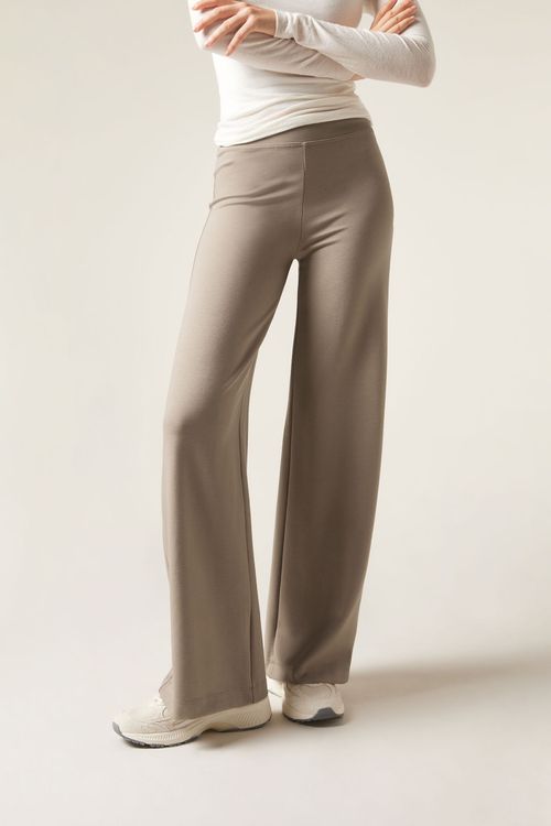Calça Pantalona Em Malha Milano - Marrom