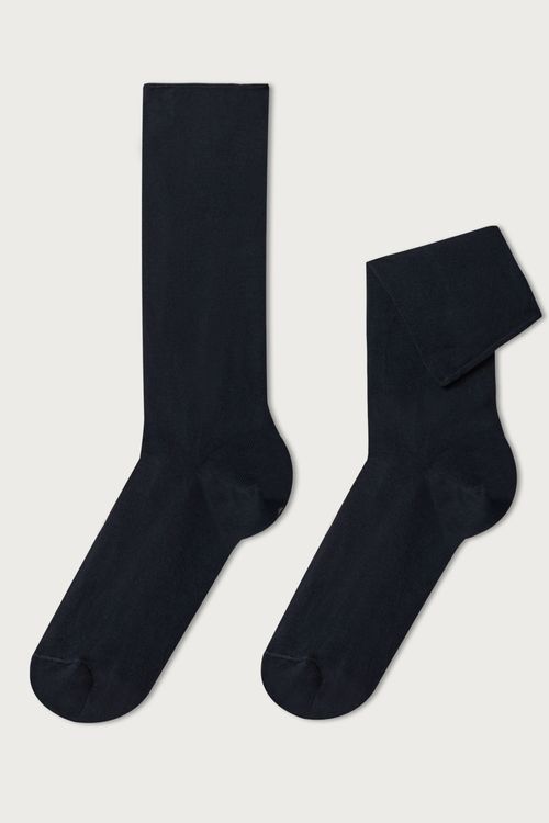 Meia Curta Sem Borda Em Algodão Masculina - Azul