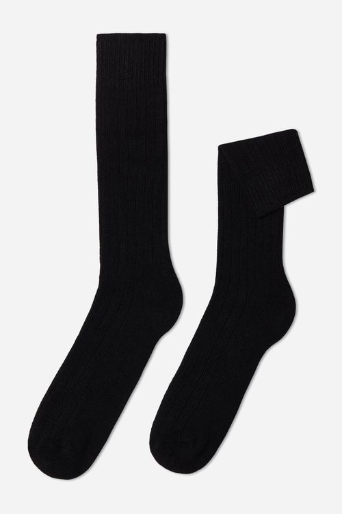 Meias Curtas Canelada Com Lã e Cashmere - Preto