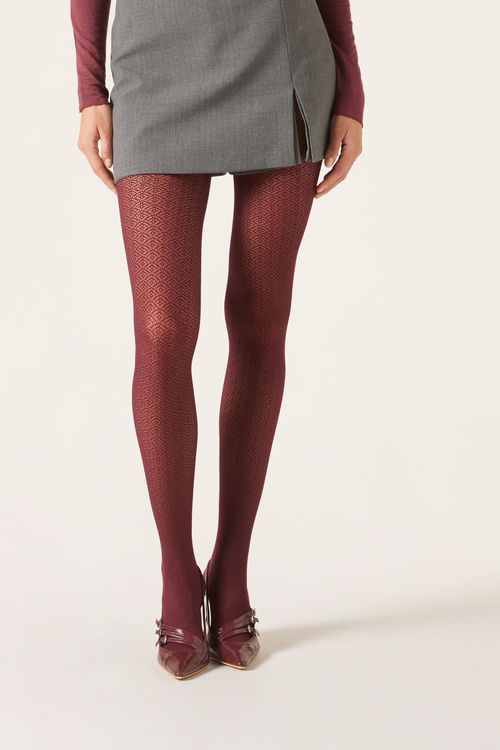 Meia-Calça Com Padrão Geométrico Fio 50 - Vermelho