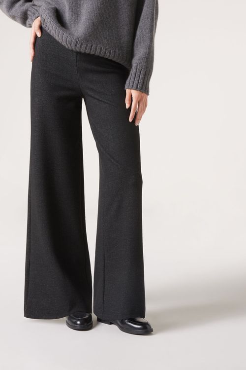 Calça Pantalona Com Padrão Espinha De Peixe - Preto