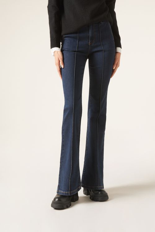 Calça Jeans Flare Com Costura Central - Azul