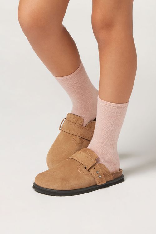 Meia Curta Canelada Com Cashmere Infantil - Rosa