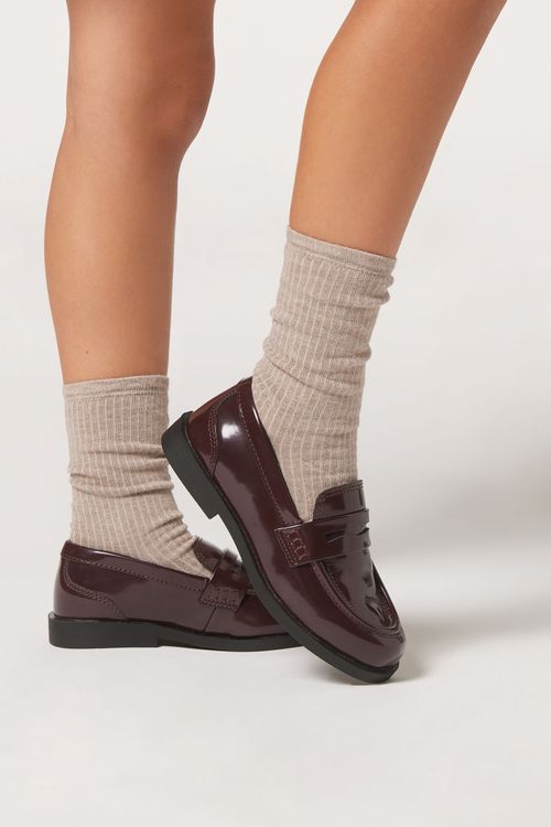 Meia Curta Canelada Com Cashmere Infantil - Bege