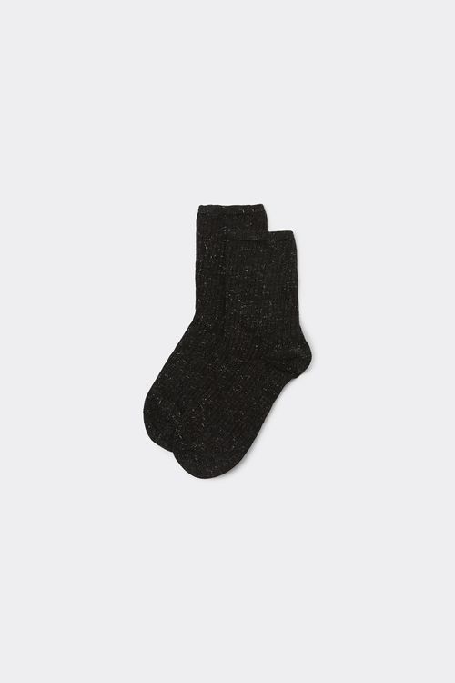 Meia Curta Canelada Com Cashmere Infantil - Preto