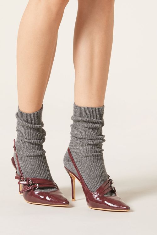 Meia Curta Com Cashmere e Glitter - Cinza