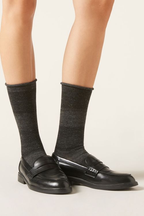 Meia Curta Com Cashmere Com Efeito Desbotado - Preto