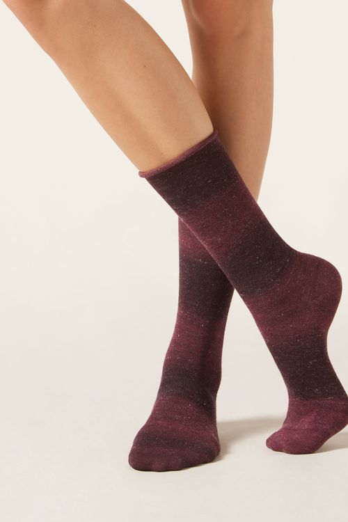 Meia Curta Com Cashmere Com Efeito Desbotado - Bordô