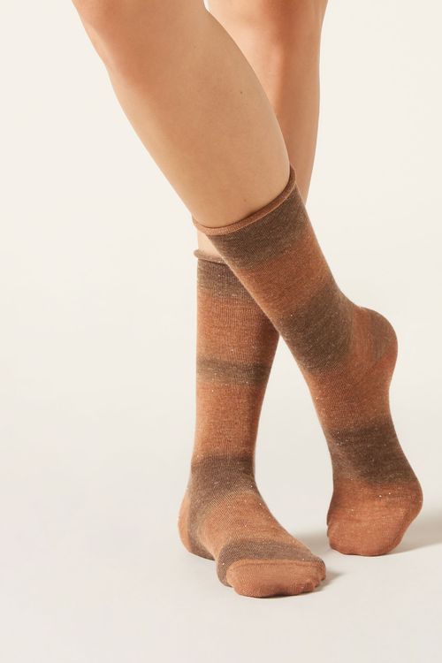 Meia Curta Com Cashmere Com Efeito Desbotado - Laranja