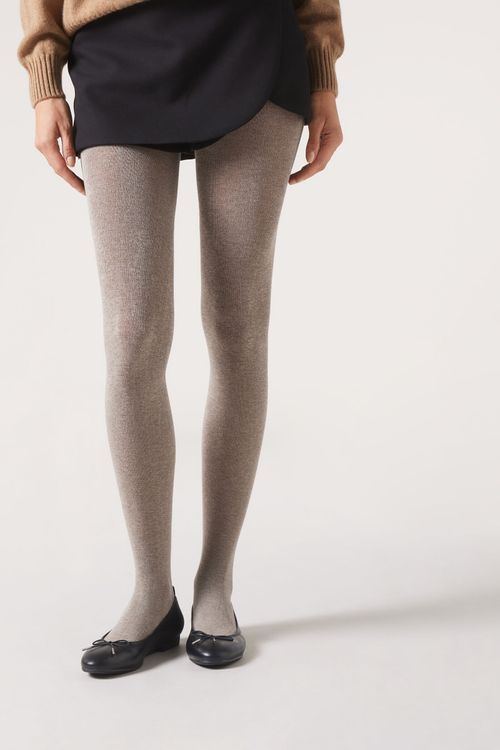 Meia-Calça Opaca Com Fio De Brilho - Cinza