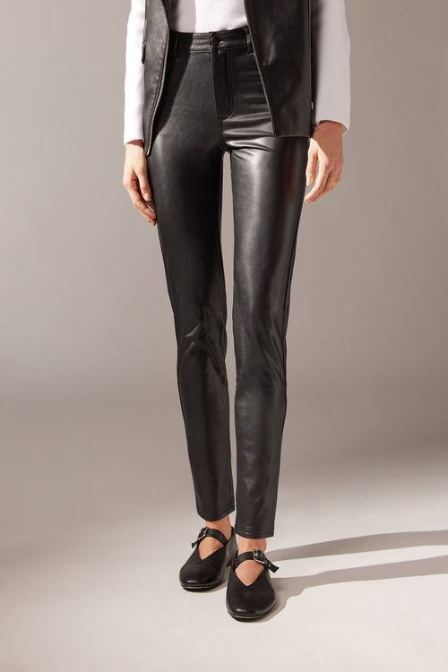 Calça Térmica Efeito Couro - Preto