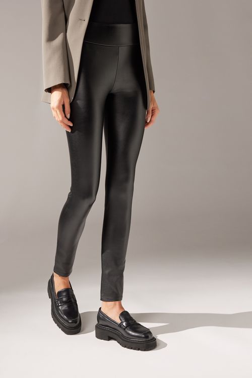 Calça Skinny Térmica Efeito Couro - Preto