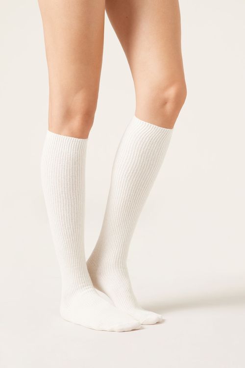 Meia Alta Com Cashmere - Off-White