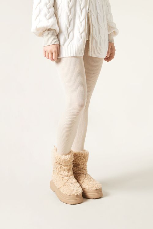 Meia-Calça Opaca Macia e Canelada - Off-White
