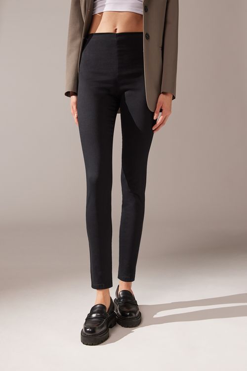 Legging Jeans Skinny Com Cintura Alta - Preto
