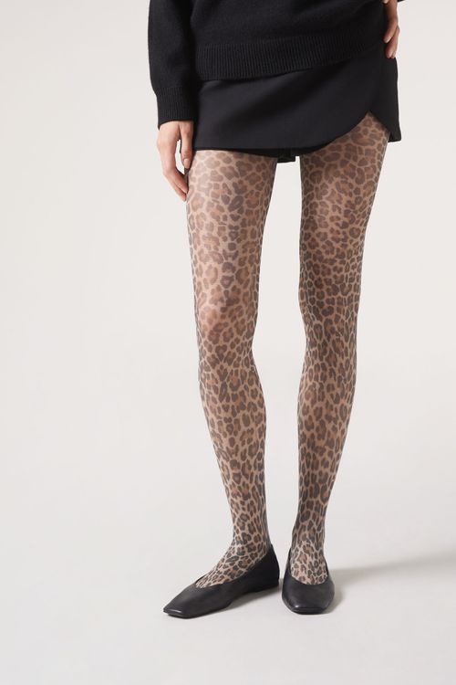 Meia-Calça Animal Print Fio 30 - Marrom