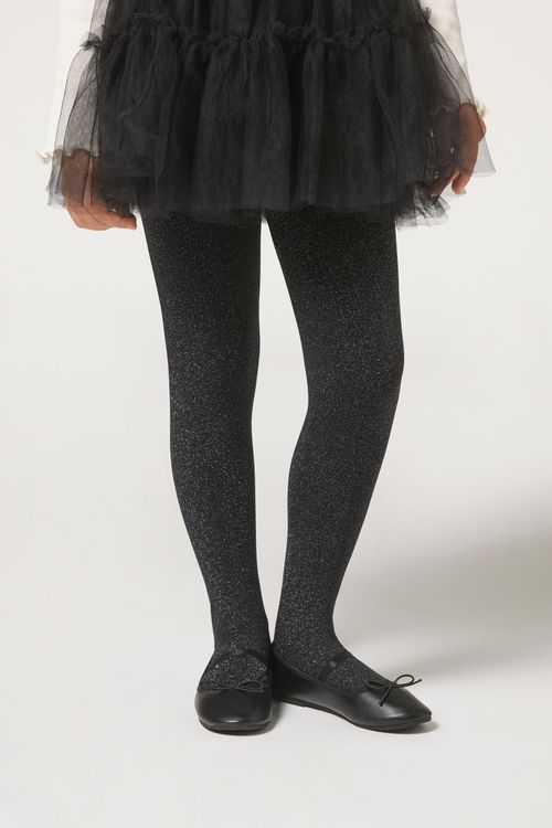 Meia-Calça Térmica Com Glitter Infantil - Preto