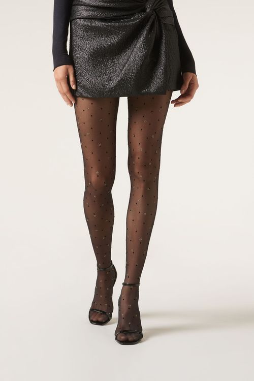 Meia-Calça Transparente Com Poás Fio 30 - Preto